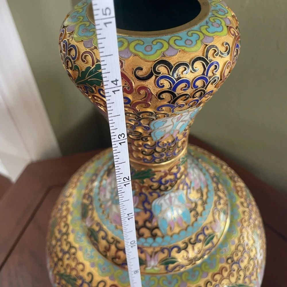 Vintage Gold Cloisonné Floral Vase with Pastel Accents